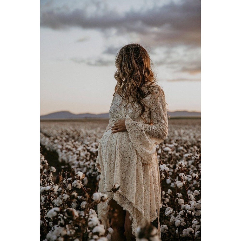 Coven & Co Ivory Cotton Lace Wrap Dress Bell Sleeve Fringe Boho Maternity Small